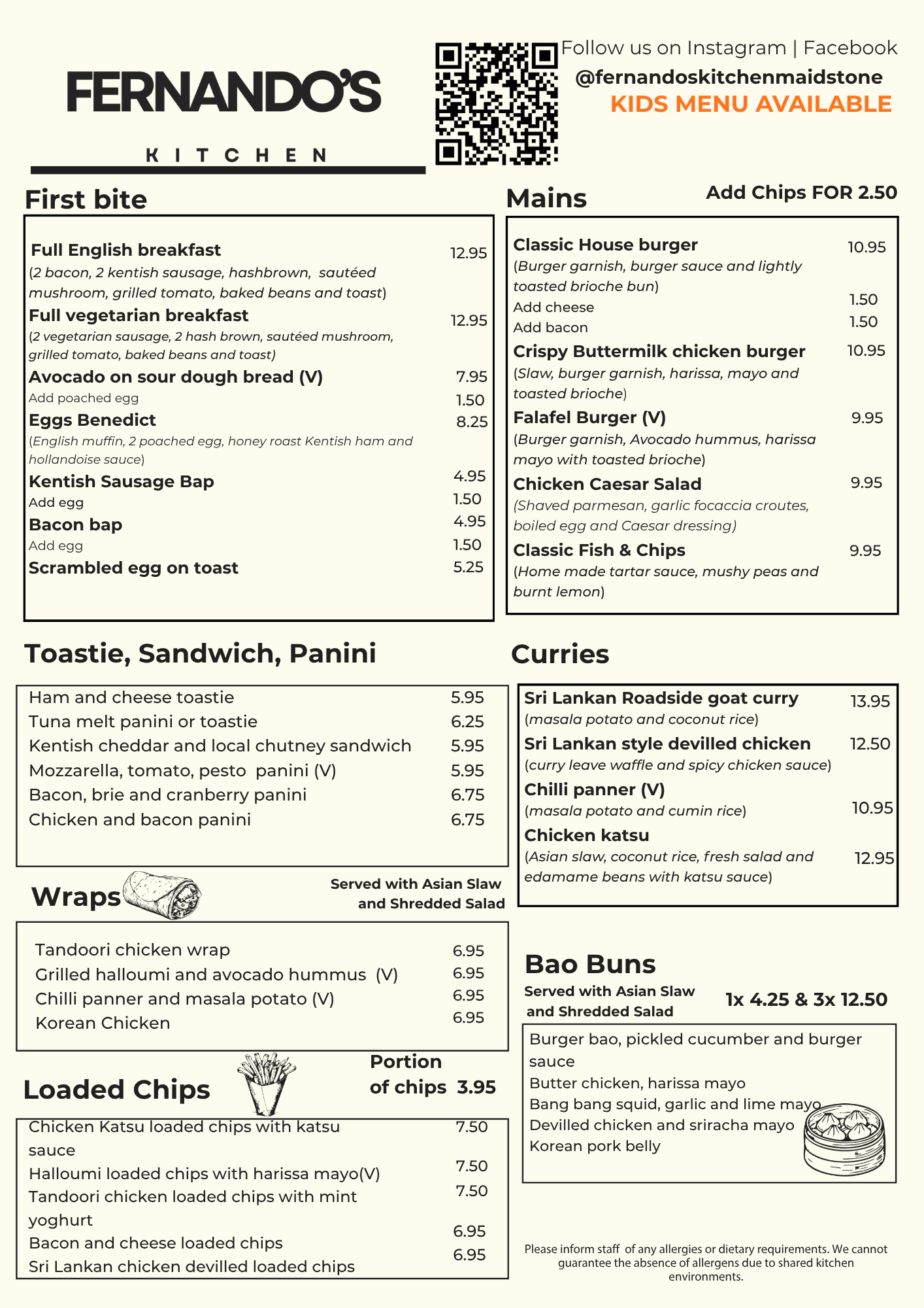 Fernandos Kitchen Menu Maidstone